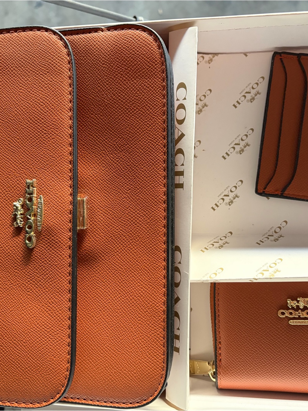 Coach Orange Pebbled Leather Crossbody Bag with Wallet Set